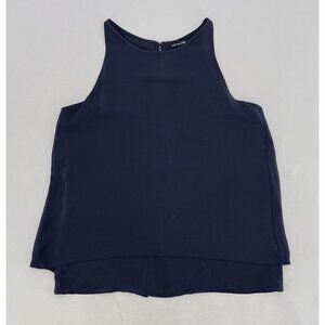 Alice Collection Navy Blue Chiffon Layered Flowy‎ Blouse Sz Sm, Preppy Office
